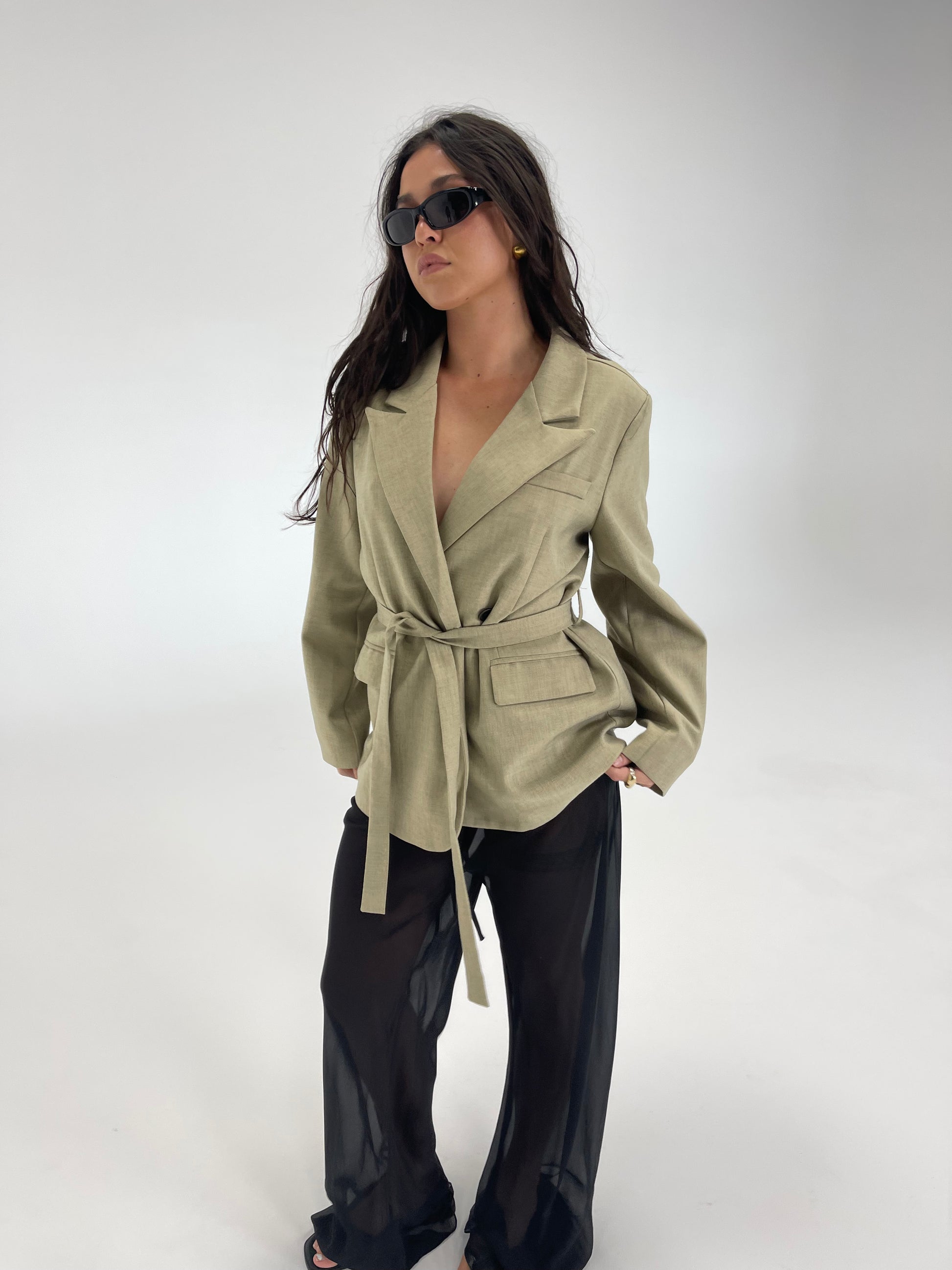 Tie Waist Blazer | Beige