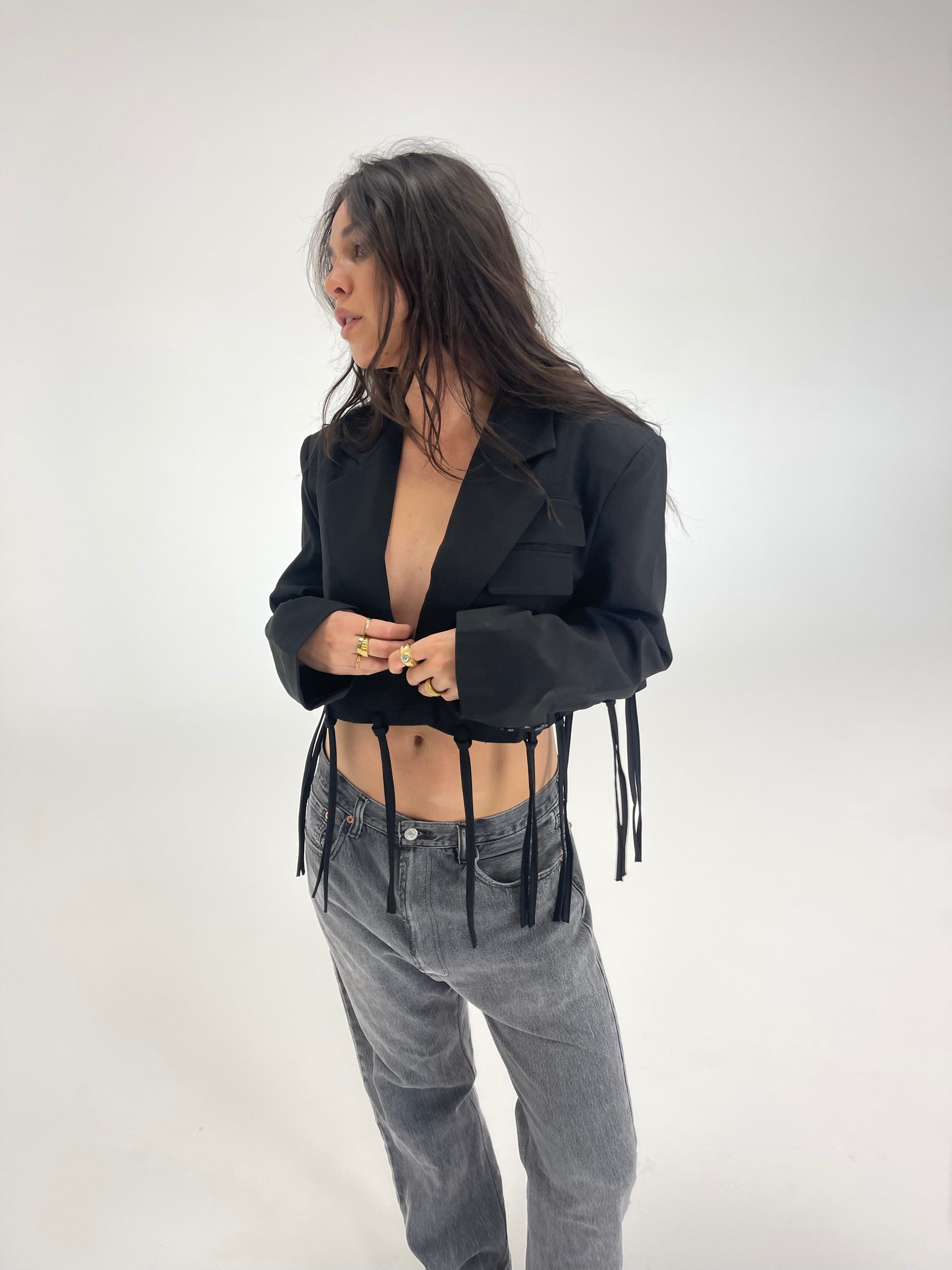 Cropped Tassle Blazer | Black