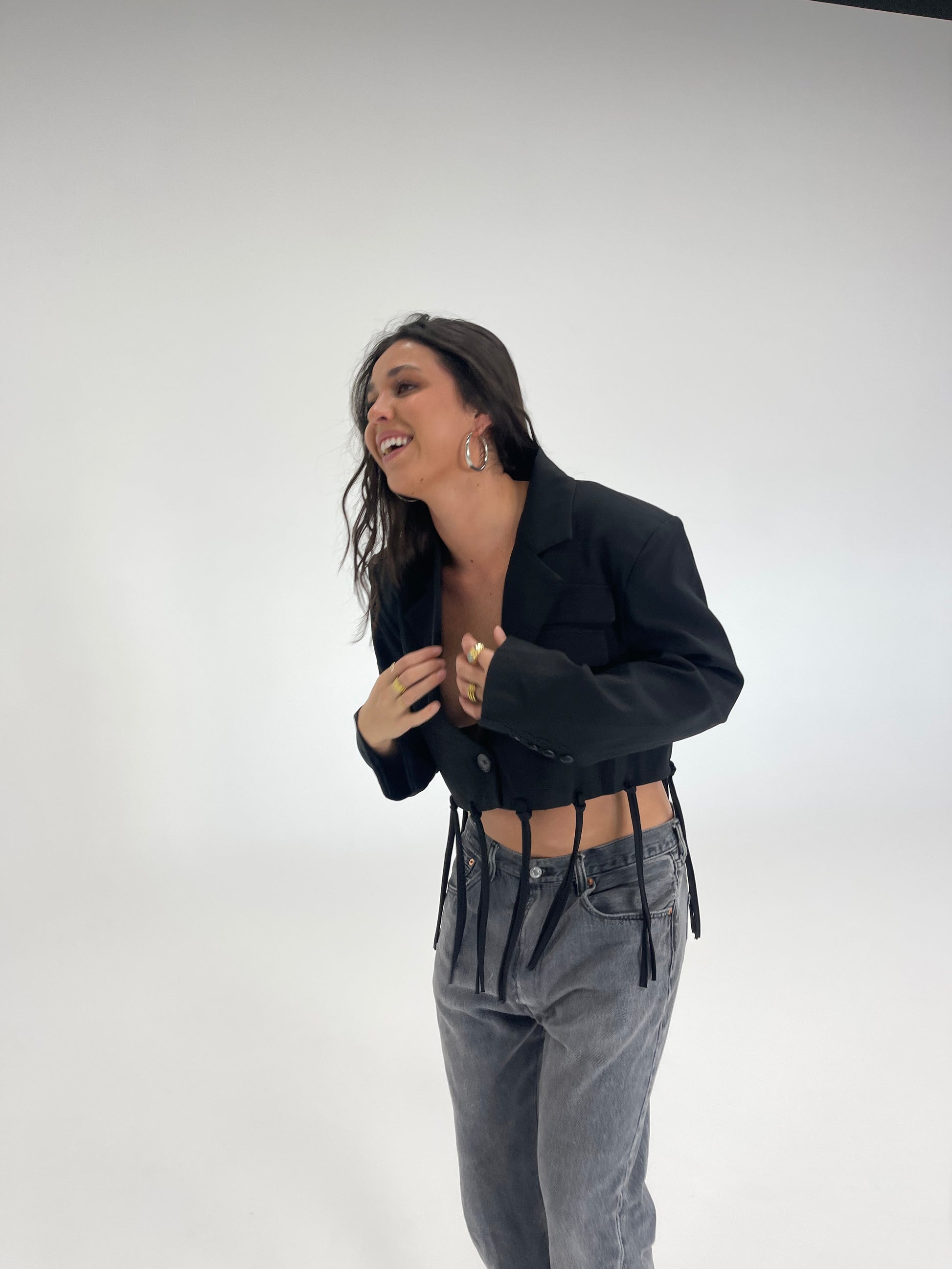 Cropped Tassle Blazer | Black