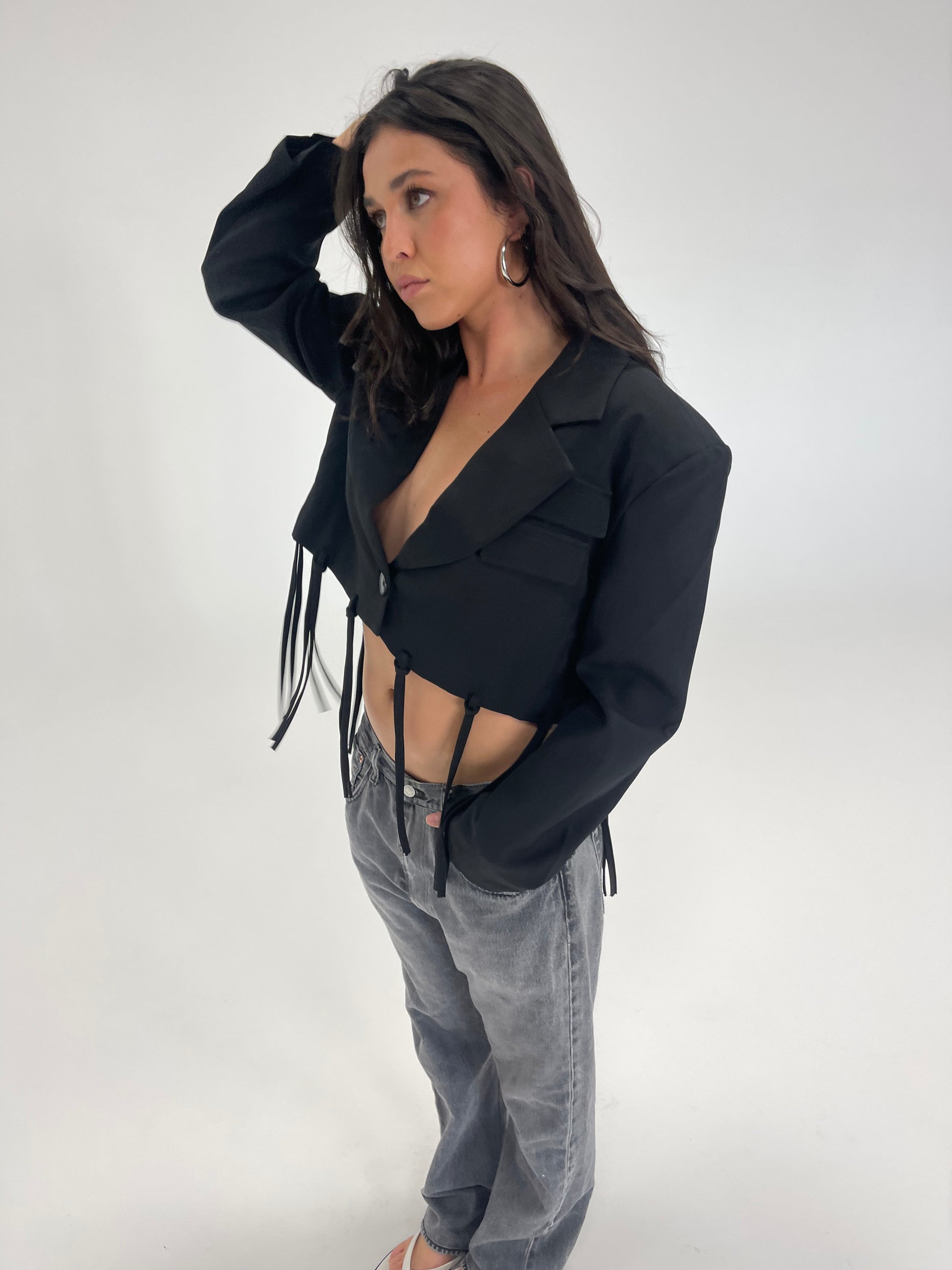 Cropped Tassle Blazer | Black