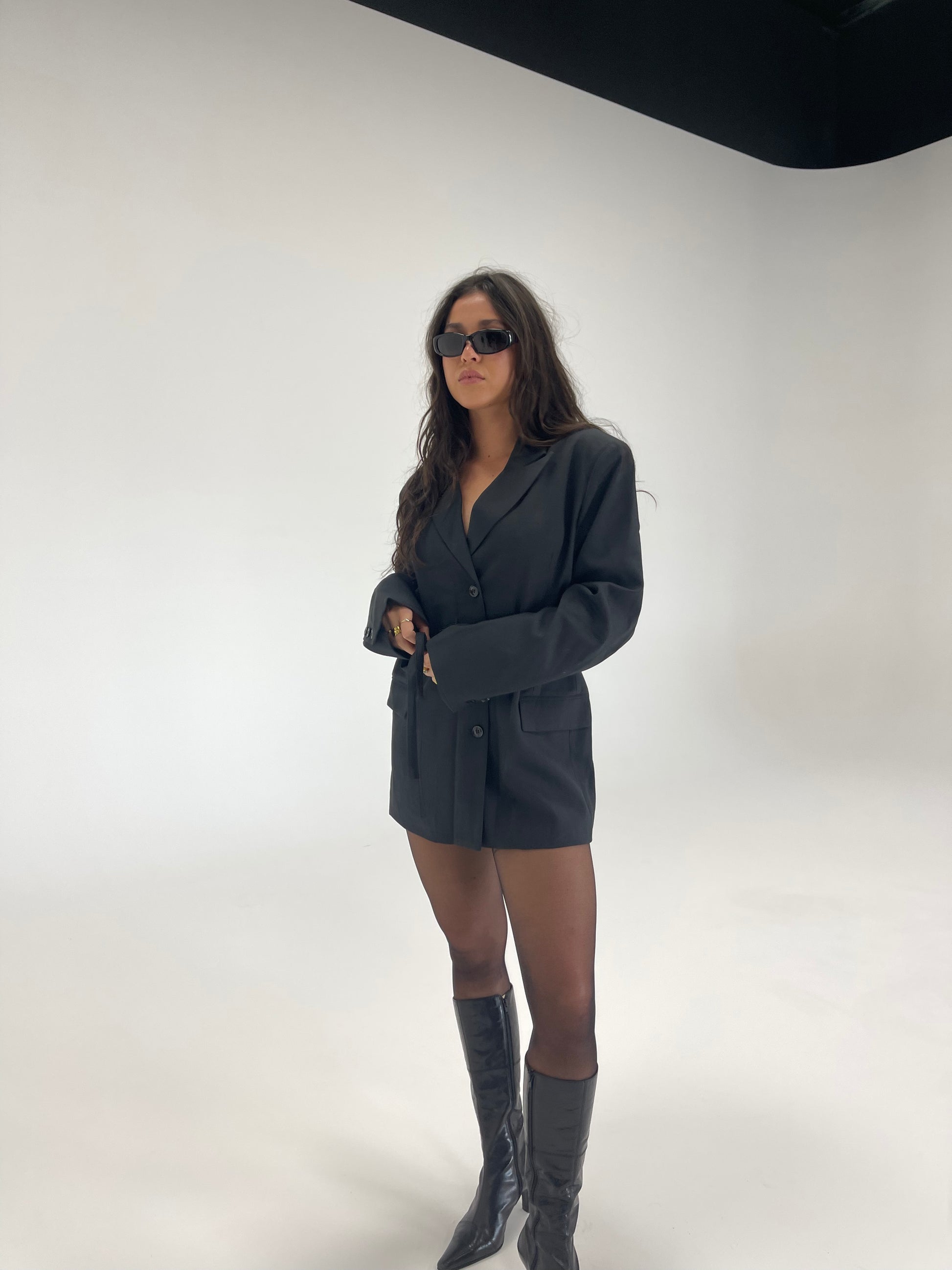 Tie Waist Blazer Dress | Charcoal