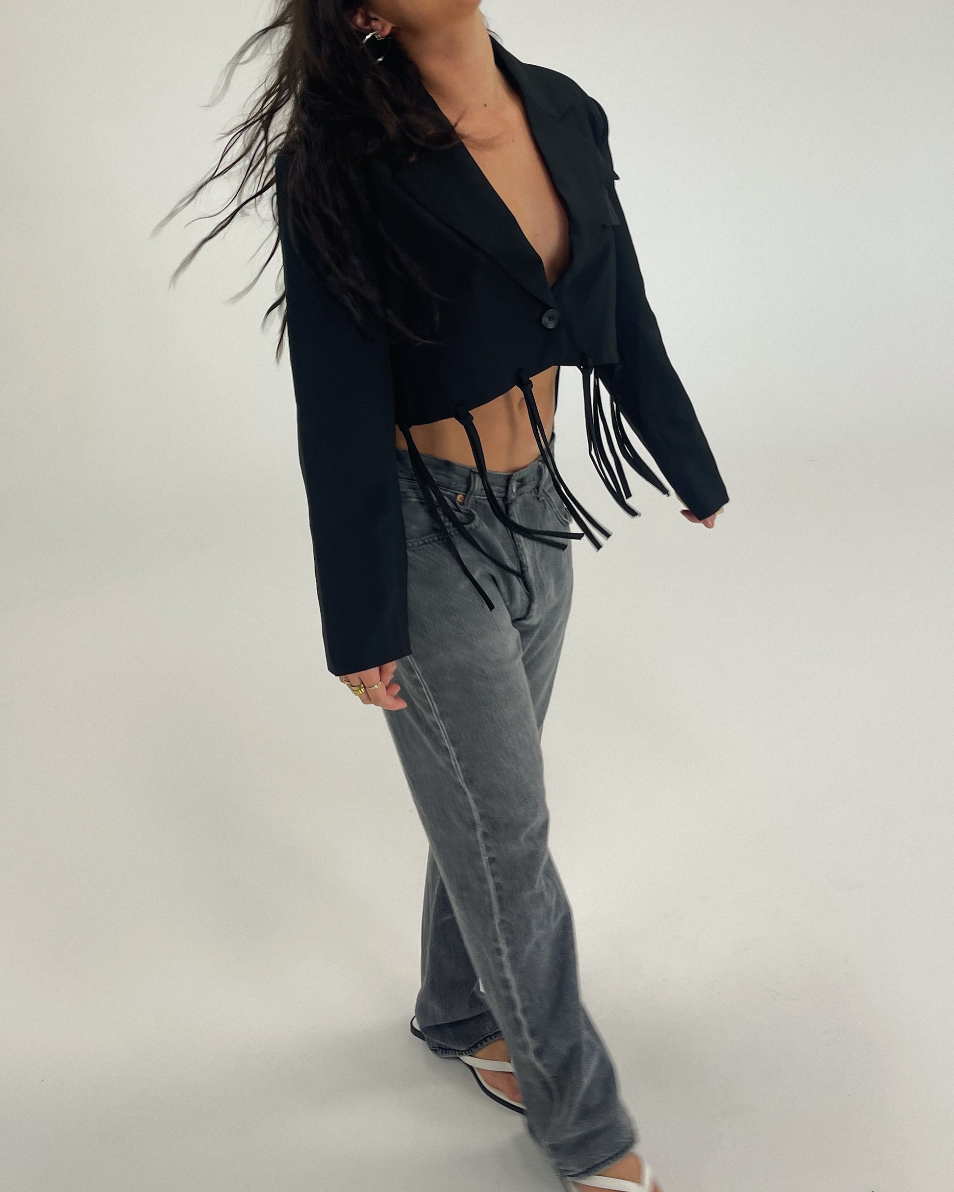 Cropped Tassle Blazer | Black